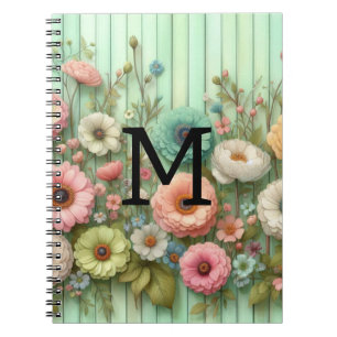 Carnet Monogramme aquarelle pastels fleurs sur bois vert