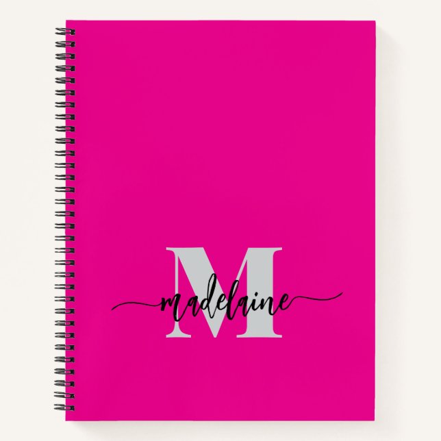 Carnet Monogramme Argent Rose Noir Personnel (Devant)