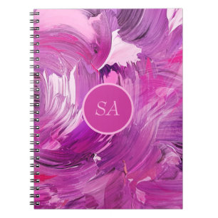Carnet Monogramme Art Abstrait Purple Pinceau rose