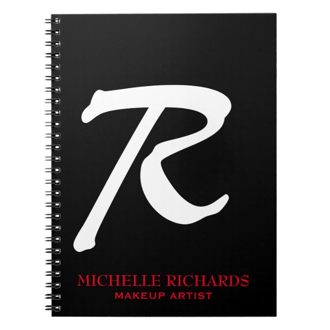 Carnet Monogramme Artiste de maquillage noir et rouge (Devant)