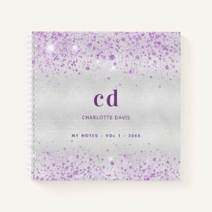 Carnet Monogramme au nom de lavande argentée