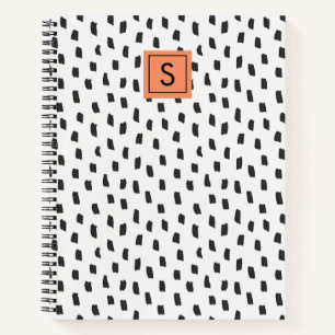 Carnet Monogramme aux traits de pinceau noir et blanc mod