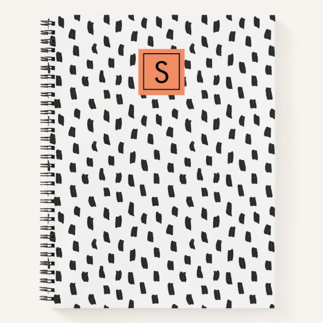 Carnet Monogramme aux traits de pinceau noir et blanc mod (Devant)