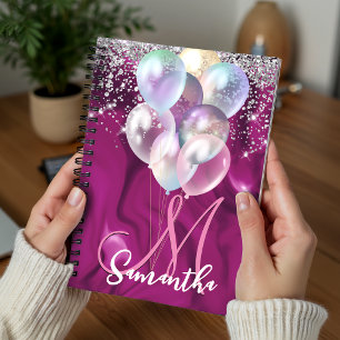 Carnet Monogramme ballon faux argent rose chaud mignon