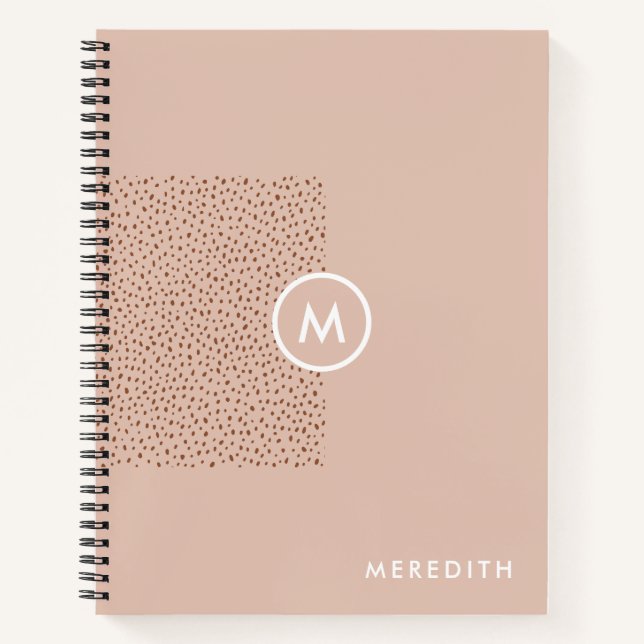 Carnet Monogramme beige tendance avec Boho en terre cuite (Devant)