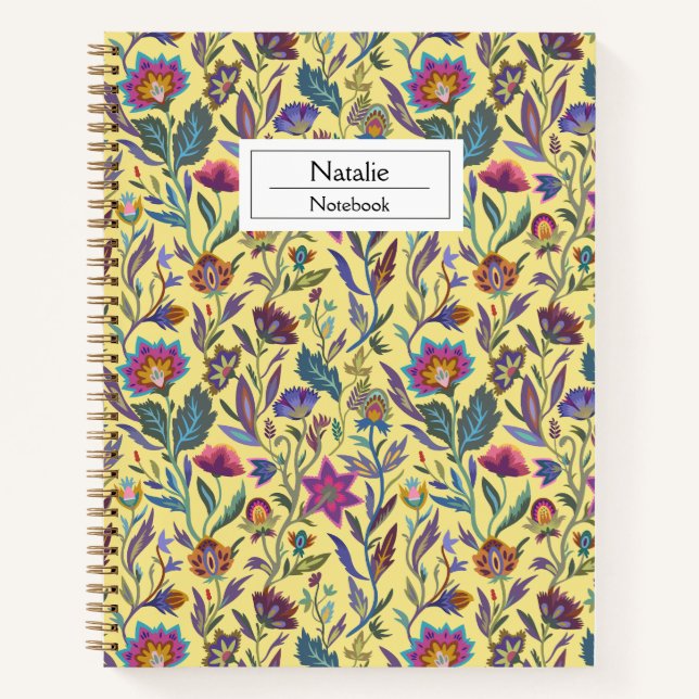 Carnet Monogramme Belle fleur féminine motif Jaune (Devant)
