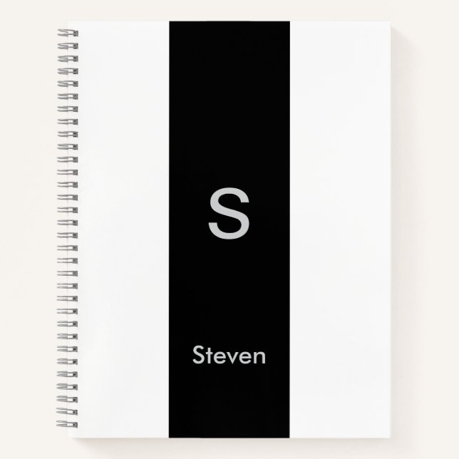 Carnet Monogramme bicolore moderne noir et blanc (Devant)