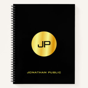 Carnet Monogramme Black Et Or Personnalisé Élégant Modern