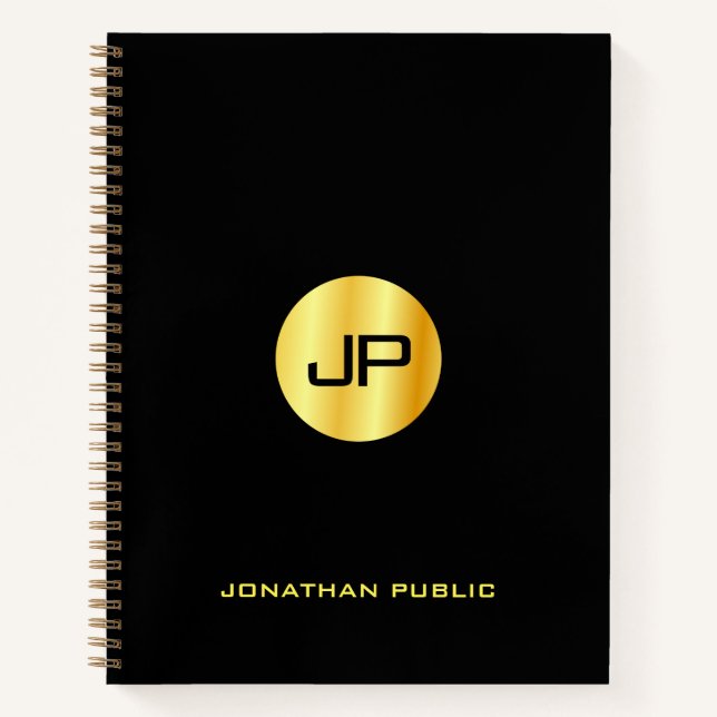 Carnet Monogramme Black Gold tendance Nom Élégant Moderne (Devant)