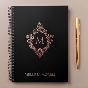 Carnet Monogramme Black Rose Elegant Rose Gold Crest Nom