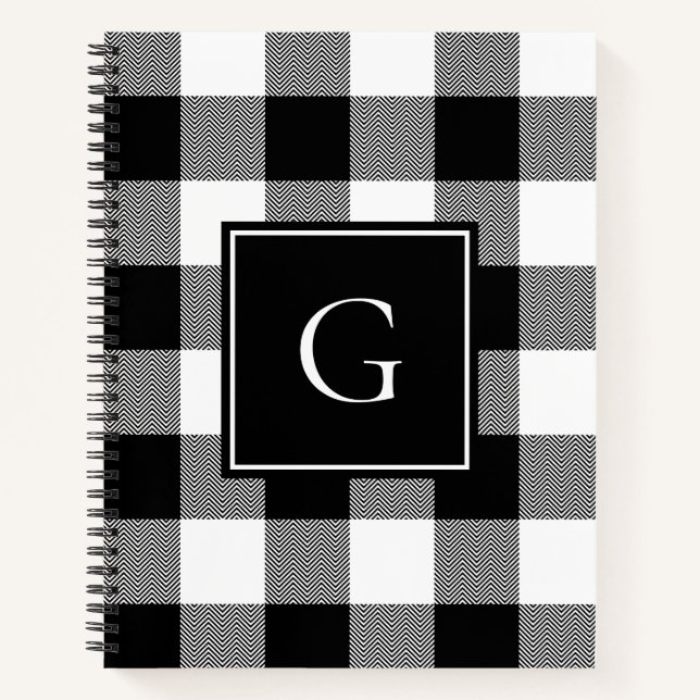 Carnet Monogramme blanc et noir Chevron Buffalo plaqué (Devant)