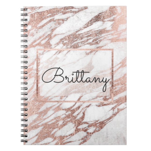 Carnet Monogramme blanc et rose élégant chic de marbre (Devant)