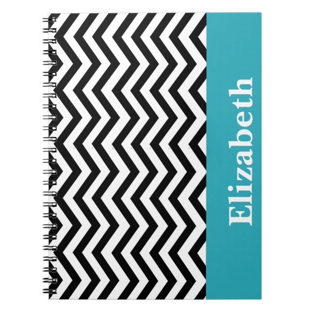 Carnet Monogramme blanc noir Chevron personnalisé (Devant)