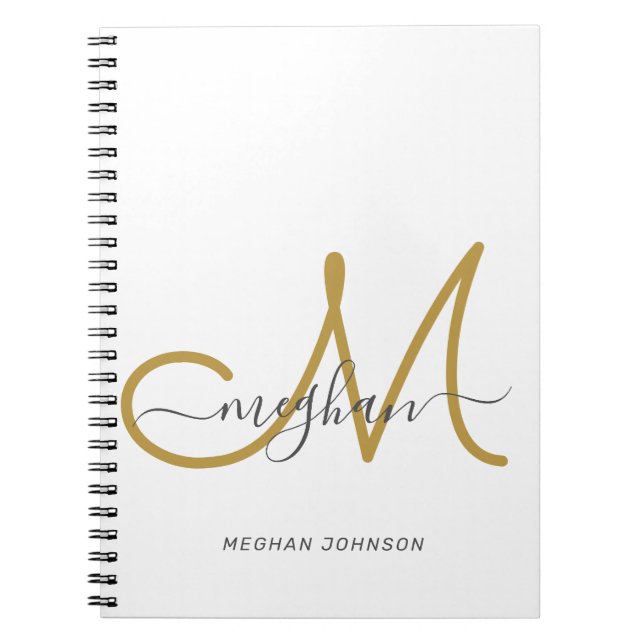 Carnet Monogramme blanc or blanc élégant moderne  (Devant)