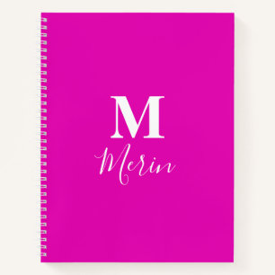 Carnet Monogramme blanc rose chaud Nom personnalisé initi