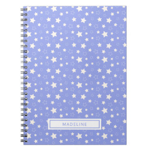 Carnet Monogramme Bleu Clair Étoiles Blanches Fantaisiste