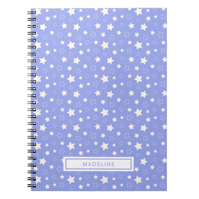 Carnet Monogramme Bleu Clair Étoiles Blanches Fantaisiste (Devant)