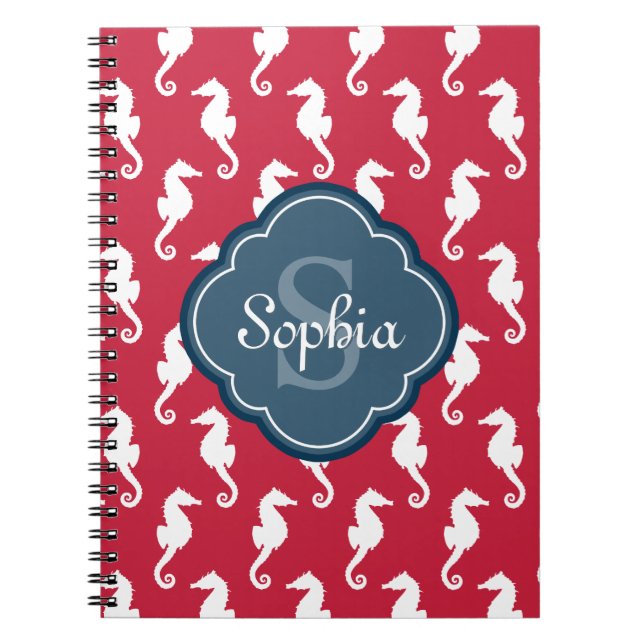 Carnet Monogramme bleu Motif de cheval rouge unique (Devant)