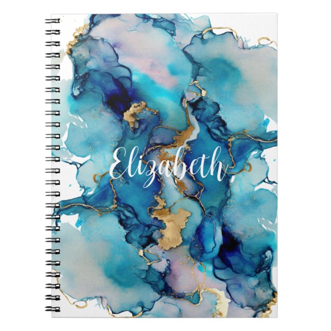 Carnet Monogramme Bleu Or Lavage Splash Aquarelle Abstrai (Devant)