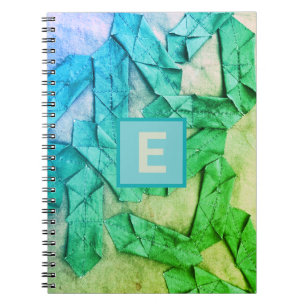 Carnet Monogramme bleu turquoise dégradé vert abstrait