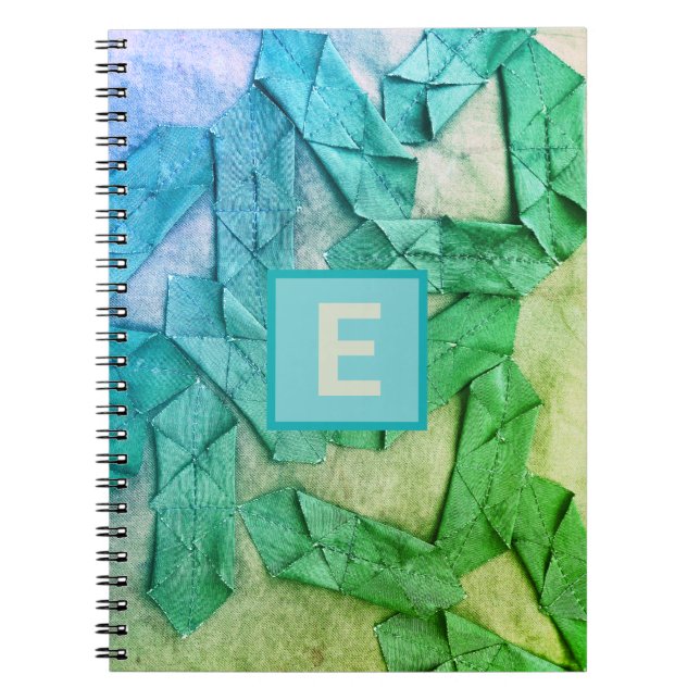 Carnet Monogramme bleu turquoise dégradé vert abstrait (Devant)