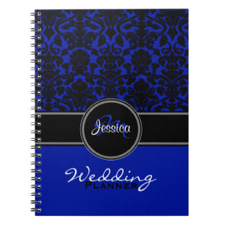 Carnet Monogramme Blue Black White Mariage damassé Planne