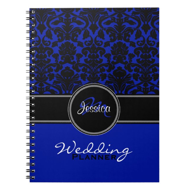 Carnet Monogramme Blue Black White Mariage damassé Planne (Devant)