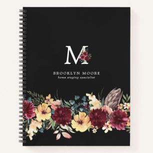 Carnet Monogramme Bohème Aquarelle Florale Fille Rouge Bo