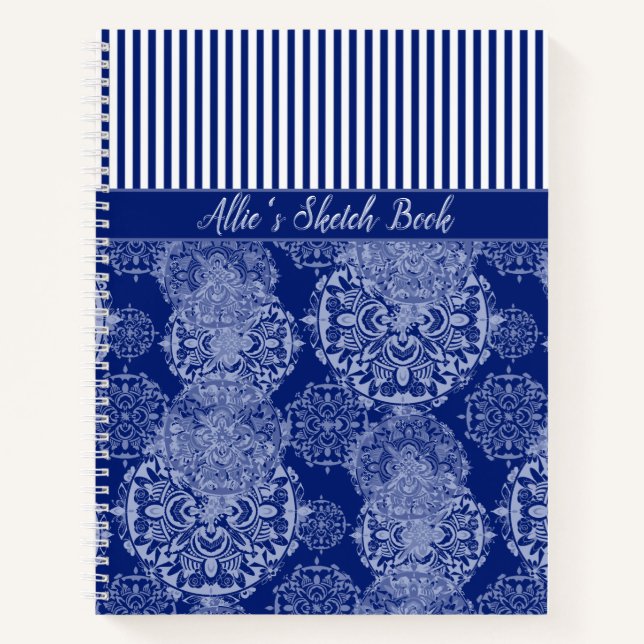 Carnet Monogramme Boho Moody Blues Mandalas and Stripes (Devant)