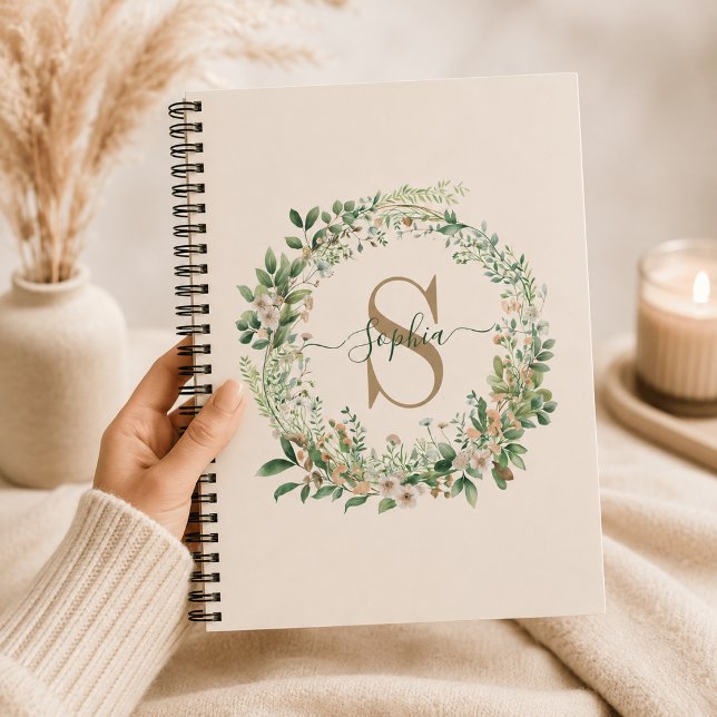 Carnet Monogramme Botanique Élégant avec Nom Personnalisé (Créateur téléchargé)