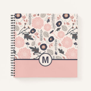 Carnet  Monogramme Botanique Motif Floral Gris rose