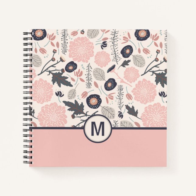 Carnet  Monogramme Botanique Motif Floral Gris rose (Devant)