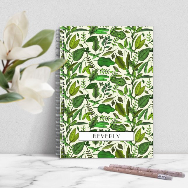 Carnet Monogramme botanique vert moderne (Modern Green Botanical Monogram Notebook)