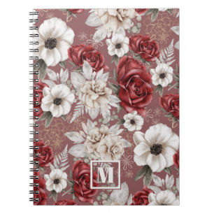Carnet Monogramme Bourgogne Rose rose motif floral