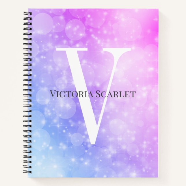 Carnet Monogramme brillant d'argent, bleu violet brillant (Devant)