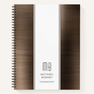 Carnet Monogramme Bronze Brown brossé métal affaires