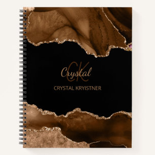 Carnet Monogramme Brown Agate Gold Parties scintillant Ca