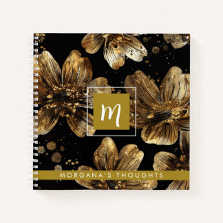 Carnet Monogramme Carré Fleurs Pailletées Or Luxe