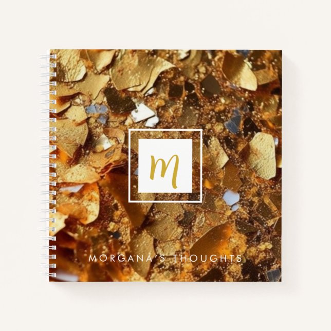Carnet Monogramme Carré Luxe Paillettes Or (Devant)