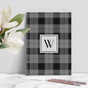 Carnet Monogramme carreaux moderne noir et blanc