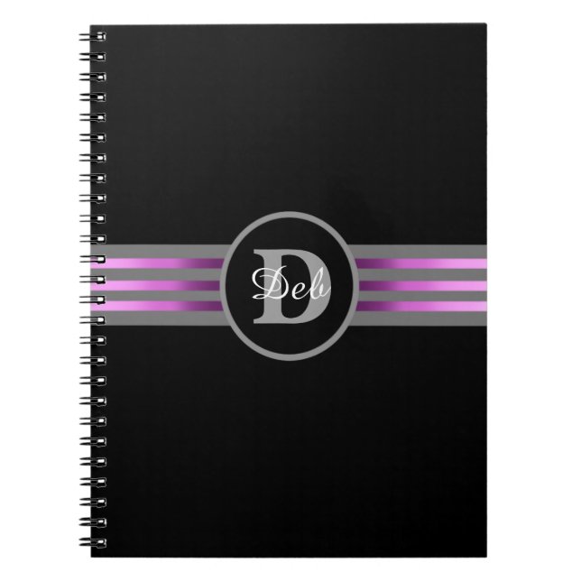 Carnet Monogramme Cercle Silhouette Gris et Noir (Devant)