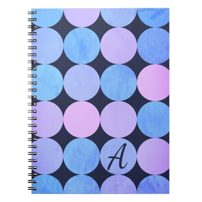 Carnet Monogramme Cercles Bleu Violet & Rose (Devant)