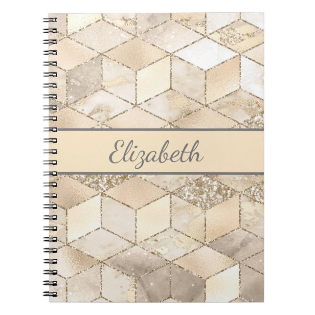 Carnet Monogramme Champagne Pailleté Gris Geometric Peach (Devant)