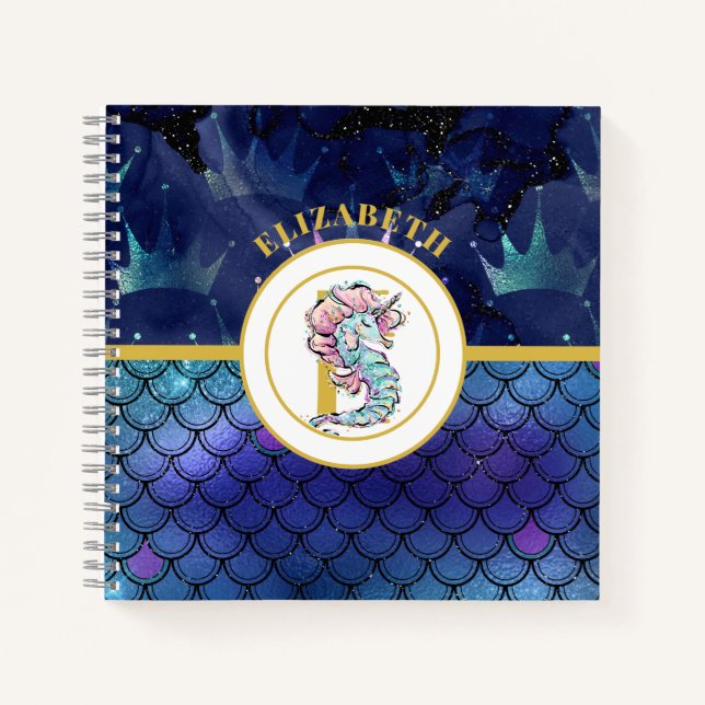 Carnet Monogramme Cheval de mer Unicorne Balances de sirè (Devant)