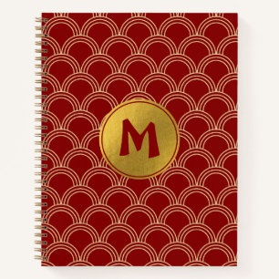 Carnet Monogramme chinois traditionnel rouge et or Motif