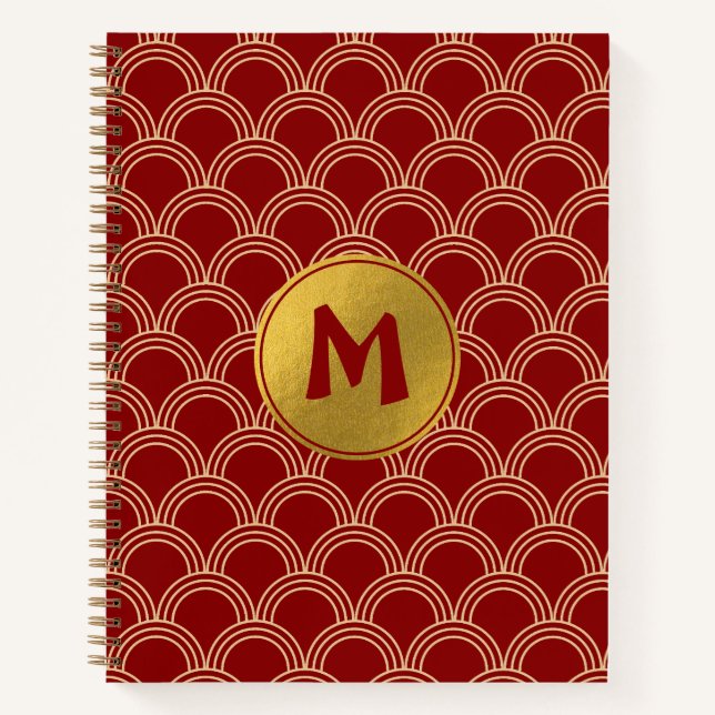 Carnet Monogramme chinois traditionnel rouge et or Motif (Devant)