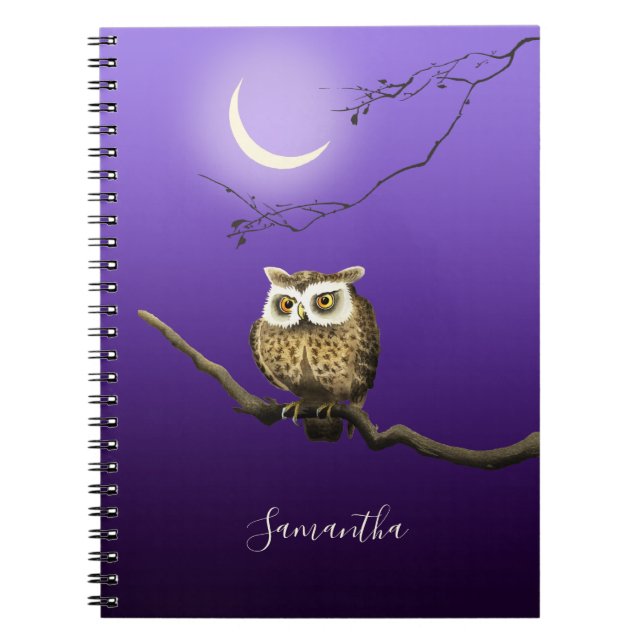 Carnet Monogramme Chouette de nuit Lune Bleu foncé Petit  (Devant)