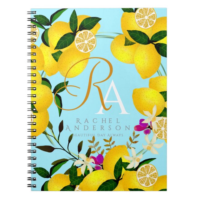 Carnet Monogramme citron bleu (Devant)