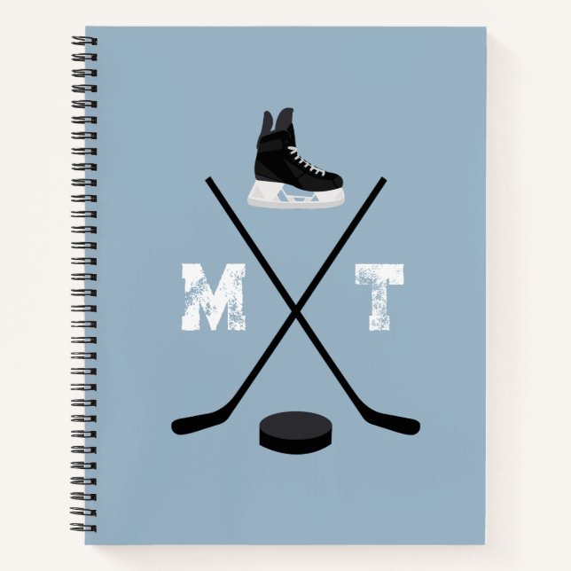 Carnet Monogramme classique de hockey sur glace bleu pous (Devant)