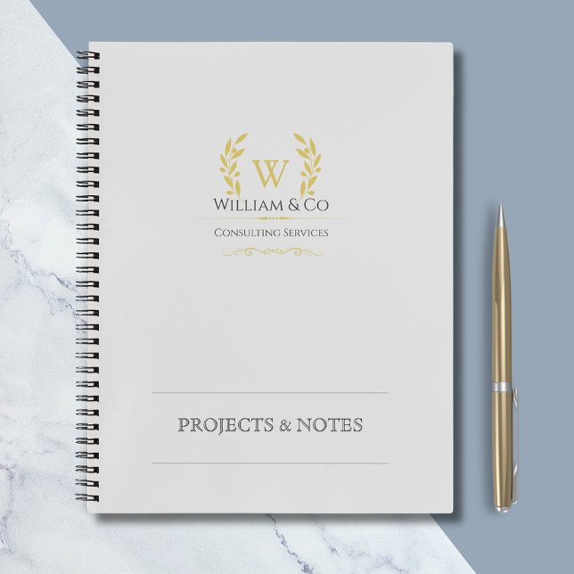Carnet Monogramme classique Laurel Wreath Grey Gold (Créateur téléchargé)